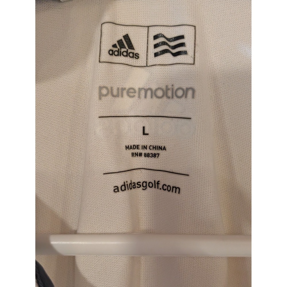 ADIDAS Puremotion Golf Polo Shirt White Navy Stripes Size L Minor Stains‎ Flaws - Picture 2 of 5